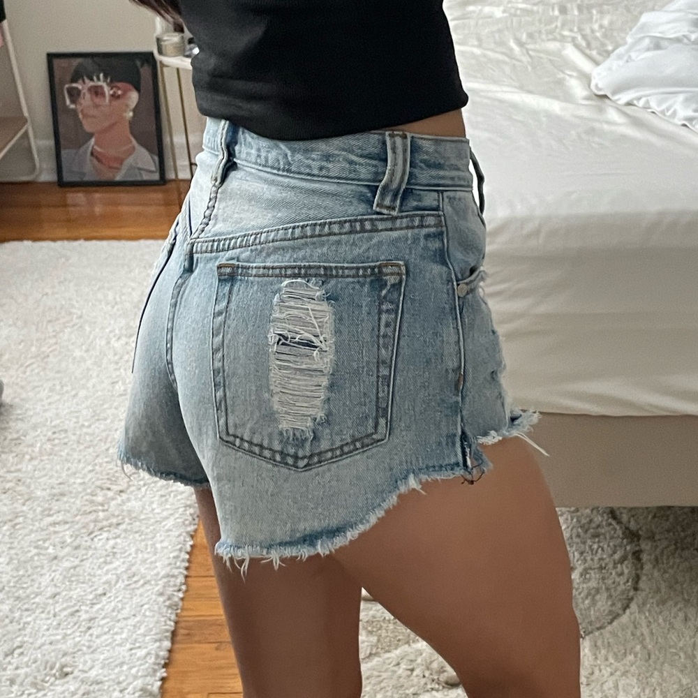 MINKPINK • High-Rise Distressed Button-Fly Jean Shorts